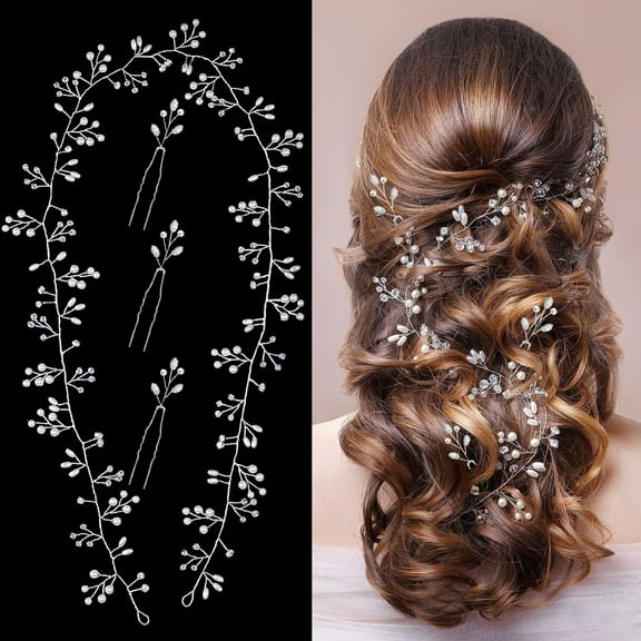 Bride Wedding Hair Vine Extra Long Pearl and Crystal Beads Wedding Head Piece Hair Jewelry Hair Accessories for Bride Women Girls Bridesmaids