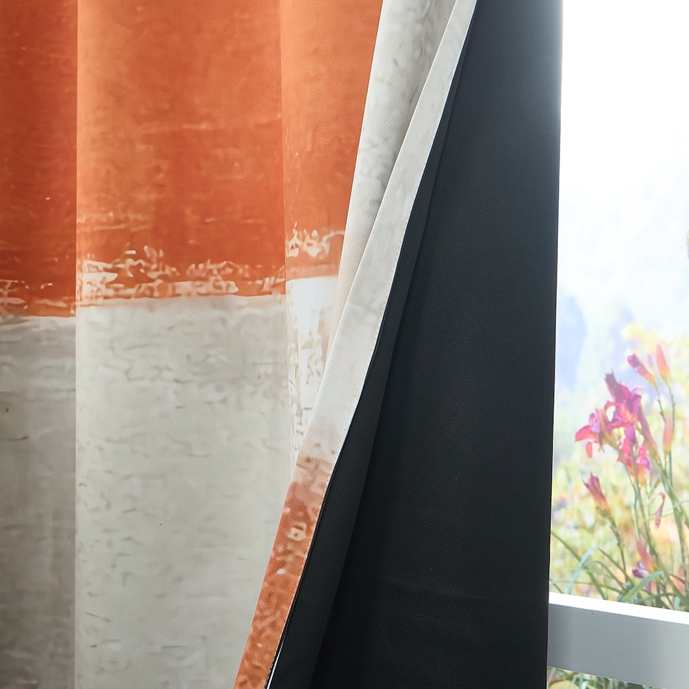 2 Panels Orange Abstract Blackout Curtain for Bedroom,Grey Geometric Grommet Curtain for Living Room,52x96 Inch