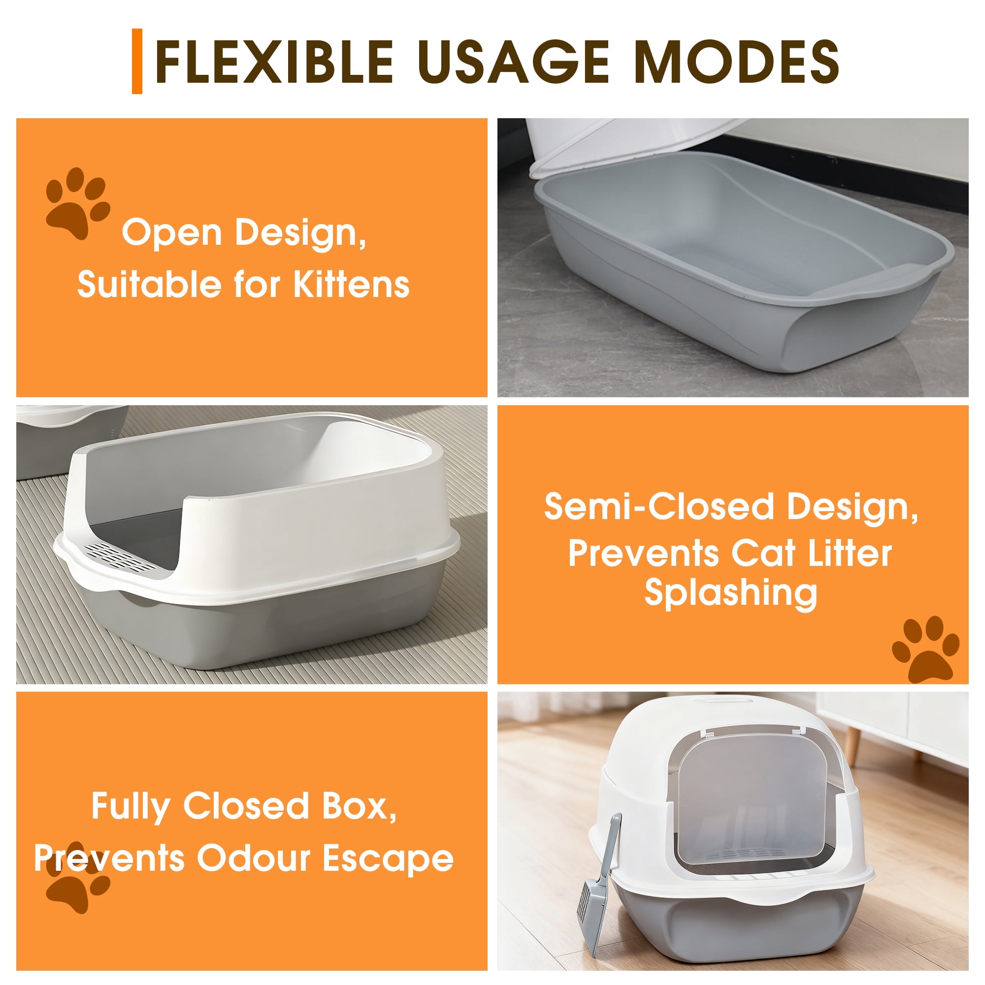 CISILOV Cat Litter Box with Lid, Enclosed Cat Box with Litter Scoop and Odor Filter, Covered Litter Box for Indoor Cats Easy to Clean, Grey