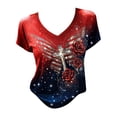 thumbnail image 4 of MEICHEN Women's V Neck Butterfly & Rose Print T Shirt Patriotic Glitter Graphic Casual Top, 4 of 4