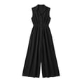 thumbnail image 7 of Costeam Womens Sleeveless Collared V Neck Full Length Jumpsuit Dual Side Slip Pockets Drawstring Cinched Elastic High Waist Lightweight Flowey Wide Leg One Piece Casual Outfit, 7 of 7