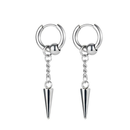 Necvior Stainless Steel Link Chain Long Tassel Awl Drop Earrings for Men Rock Jewelry