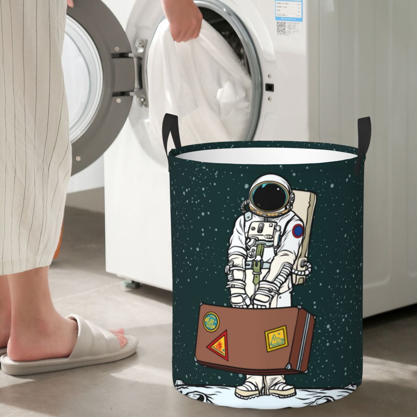Large Laundry Basket with Handles - Astronaut Traveler with Suitcase Kids Baby Dirty Clothes Laundry Hamper for Bedroom Aesthetic