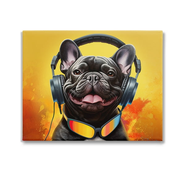 Stupell Industries Modern Dog with Headphones Animals & Insects Painting Gallery Wrapped Canvas Art Print Wall Art, 20 x 16