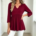 thumbnail image 4 of IUYRTFE Women V Neck 3/4 Sleeve Pleated Tunic Top with Pockets for Casual Daily Wear, 4 of 8
