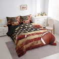 thumbnail image 2 of Castle Fairy Vintage American Flag Football Print Queen Bedding 7pcs, Retro Sports Graphic Bedding Comforter Set Queen, Brown Red Beige,Black Reversible, 2 of 7