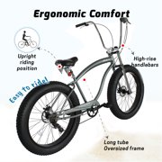 Tracer Avalon GT7 26 inch Men Beach Cruiser,Matte Gray,7 Speed,Disc Brake Bike,Hi-Rise Handlebar