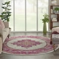 thumbnail image 6 of 8â€™ Round Ivory and Fuchsia Distressed Area Rug, 6 of 8