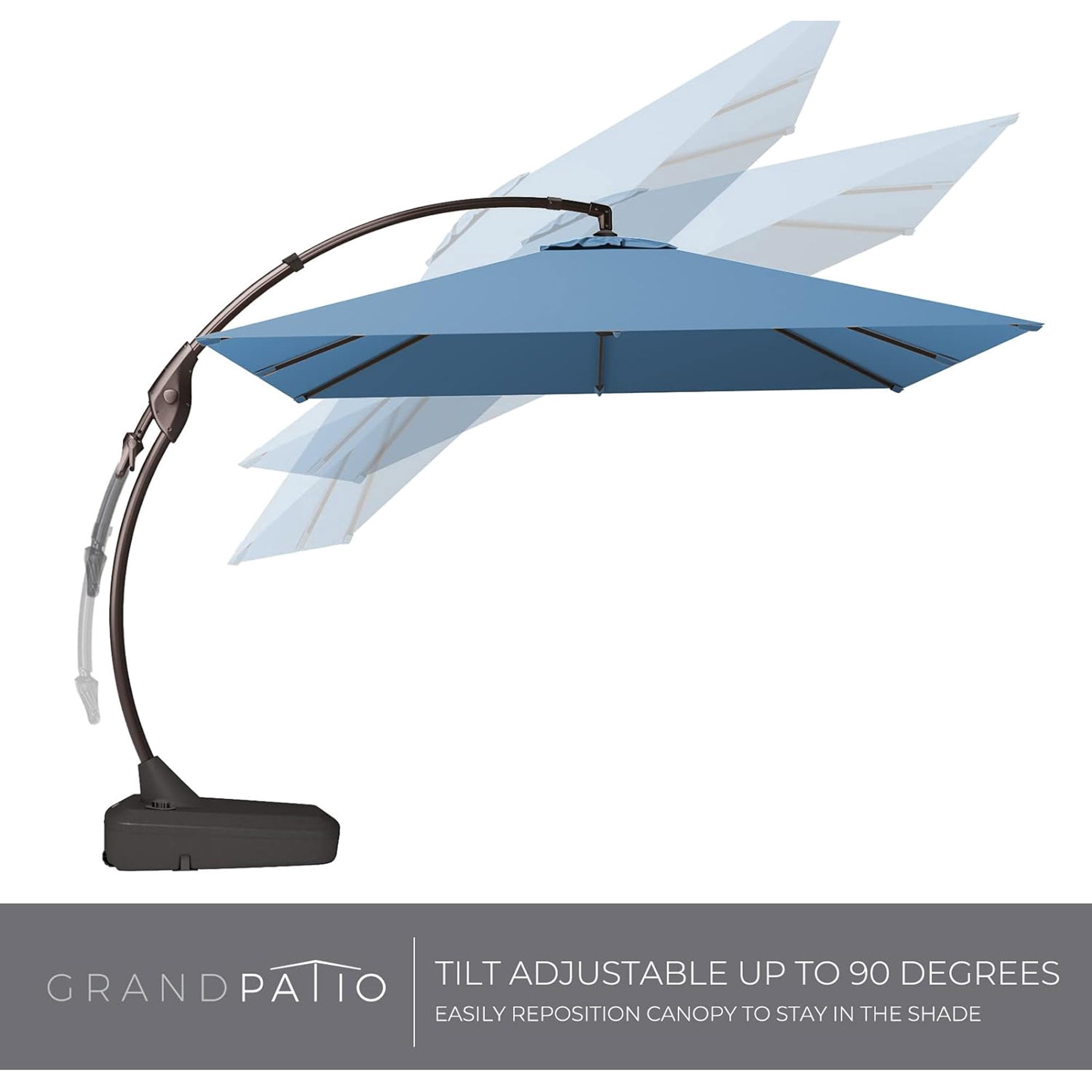 GRANDPATIO x SUNBRELLA 10x10 Ft Square Patio Umbrella Deluxe Curvy Aluminum Offset Umbrella, Outdoor Cantilever Umbrella with Base, Canvas Sapphire Blue