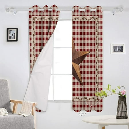 Curtains 39 Inch Length For Living Room Bedroom Blackout Darkening Rustic Texas Western Star Berries Red Buffalo Plaid Window Curtain Thermal Insulated With Grommet Ds 2 Panels Canada Curtains 39 Inch Length For Living Room, Red Gingham Curtains Long Length