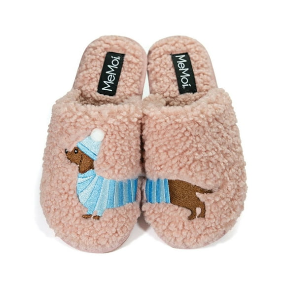 MeMoi Womens Doggone Silly Hard Bottom Plush Slippers - Womens - Female (Large, Blush Pink)