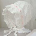 thumbnail image 4 of LNMQLPDBS Baby Girls Summer Hat with Bow Toddler Girls Sun Hat with Eyelet Breathable Infant Hat with Chin Strap Double Ruffle Brimmed Lace Bonnet with Flowers Sun Protection Hat for Kids, 4 of 4
