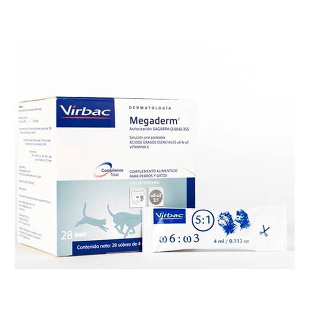 Virbac Megaderm, Suplemento de ácidos grasos esenciales y vitamina E para perros y gatos