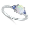 thumbnail image 4 of CHOOSE YOUR COLOR Blue Simulated Sapphire Round White Simulated Opal Ring .925 Sterling Silver Band CZ Female Size 6, 4 of 4