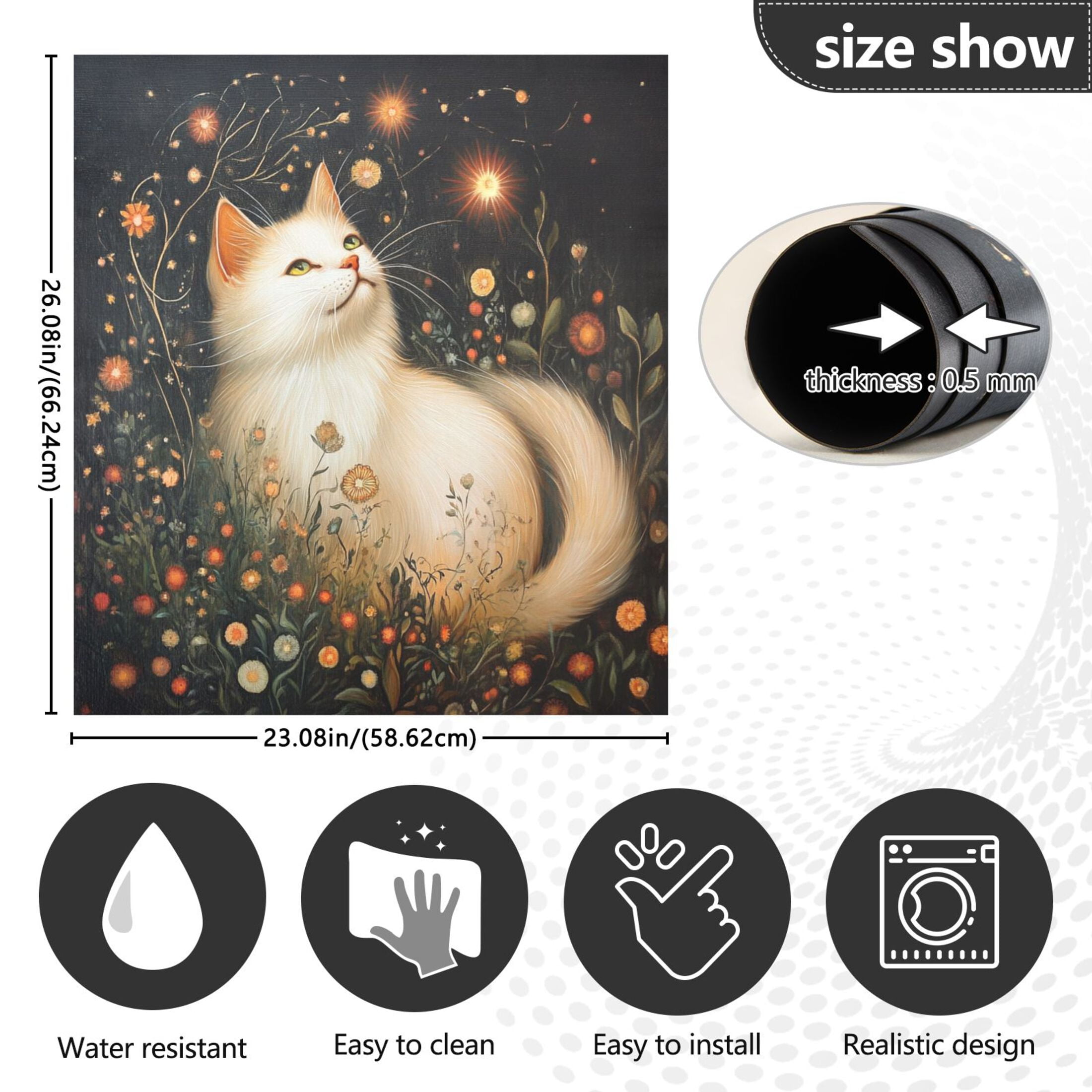Dishwasher Magnetic Sticker 23x26 Inch Refrigerator Magnetic Sticker Washing Machine Magnetic Sticker Kitchen Panel Magnetic Sticker Home Decor Magic White Cat
