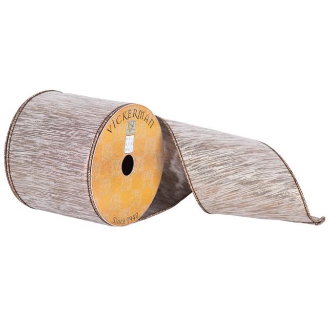 Vickerman Q172856 4 in. x 10 Yard Tan Feathered Shimmer Wired Ribbon