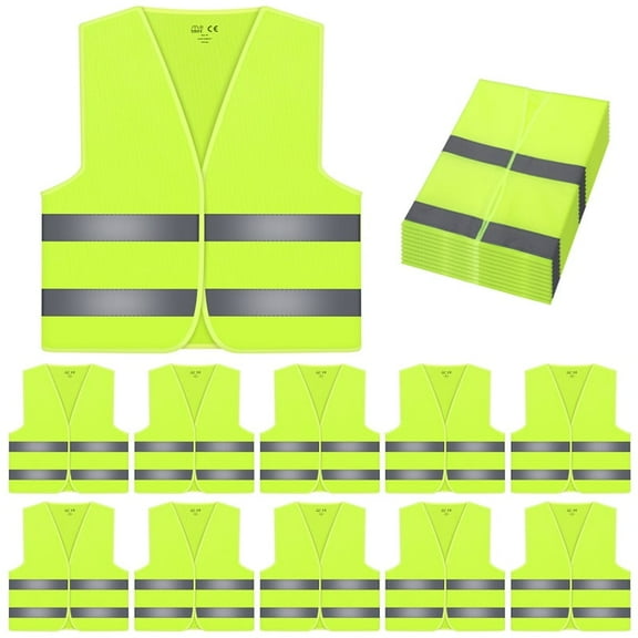 Armscye 10 Pack Hi Vis Safety Vests, Reflective High Visibility Guard Construction Vests with 2 Reflective Strips for Traffic Work, Running, Surveyor and Security