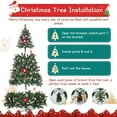 thumbnail image 3 of 7FT Pre-Decorated Holiday Christmas Tree for Home Office Party Decoration w/ 1100 PVC Branch Tips, Artificial Xmas Snow Tree w/ Pine Cone & Red Berries, Metal Hinges & Base, for Indoor Festival Decor, 3 of 8