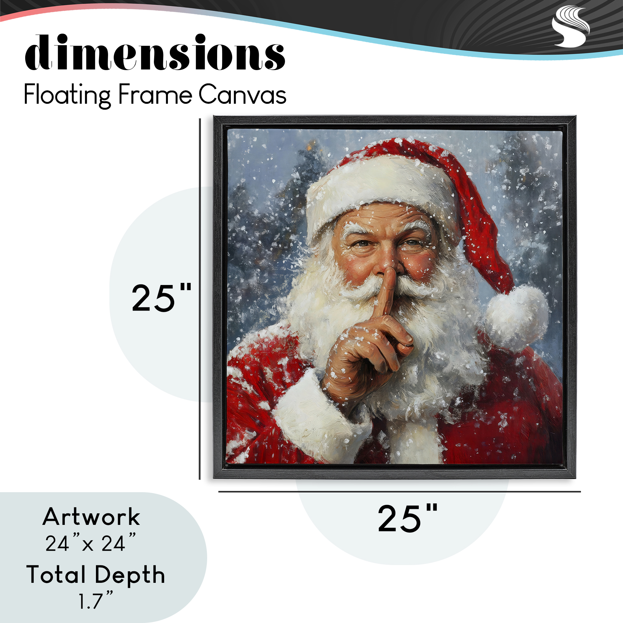 Secret Santa Shh Black Framed Floater Canvas Wall Art, design by Petal Prints Design