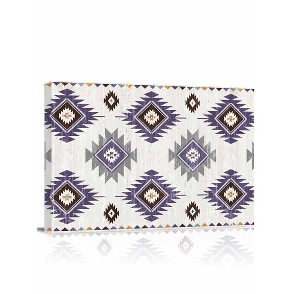 Purple Aztec Wall Art for Living Room,Canvas Picture Wall Decor for Bathroom Bedroom,Southwest Boho Abstract Gray Geometric Painting Artwork for Office Kitchen Hallway Dining Room Home Decor 16"x20"
