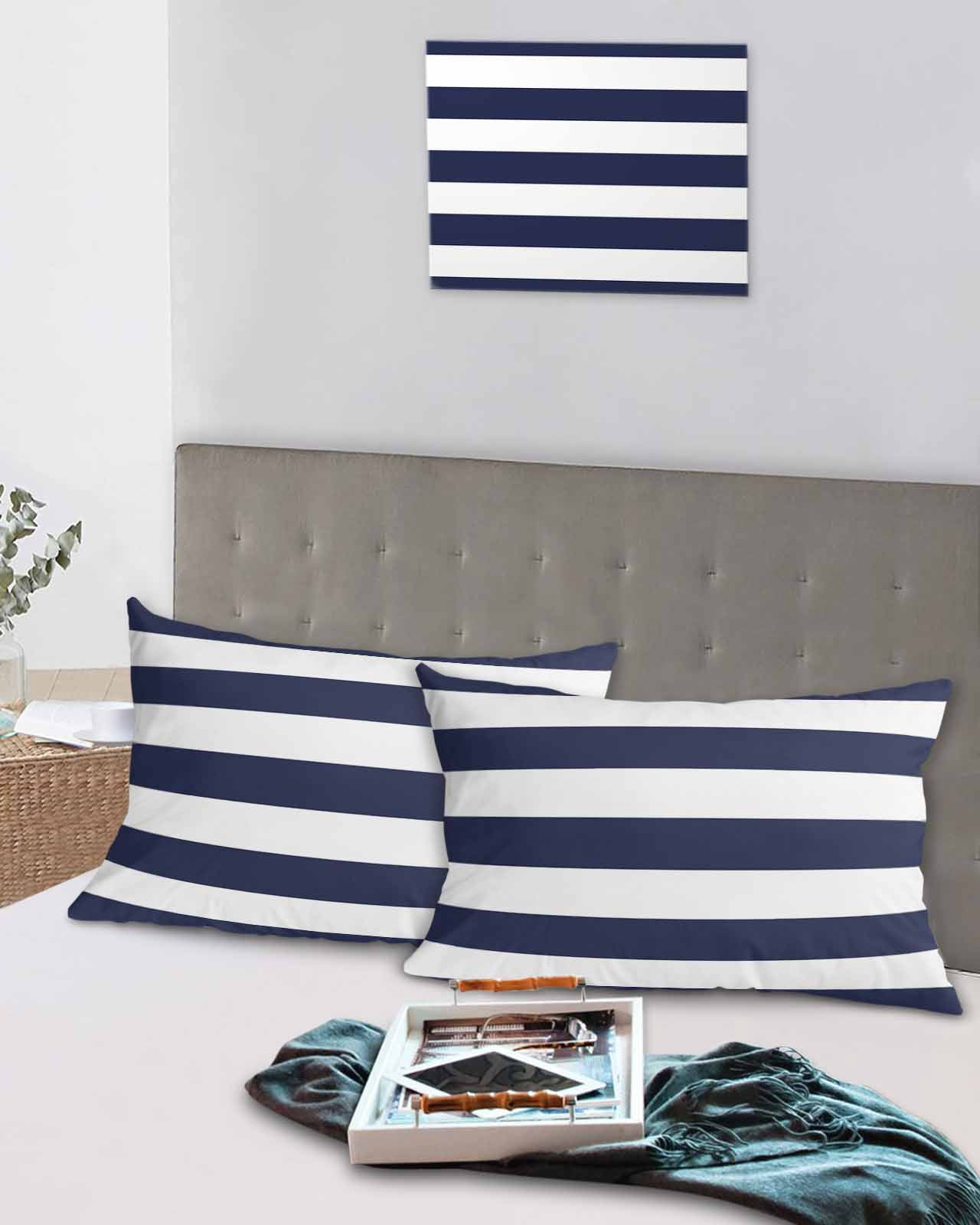 Blue Stripes Pillow Covers Queen Size 2 Pack, Simple Blue White Texture Soft Bed Throw Pillowcases Breathable Cooling Long Lumbar Body Pillow Sham Cover for Bed Sofa 20''x30''