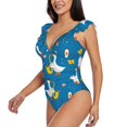 thumbnail image 3 of Yiaed Cartoon Goose Print Women's Ruffled One Piece Swimsuit V Neck Swimwear Slimming Monokini for Woman-X-Large, 3 of 8