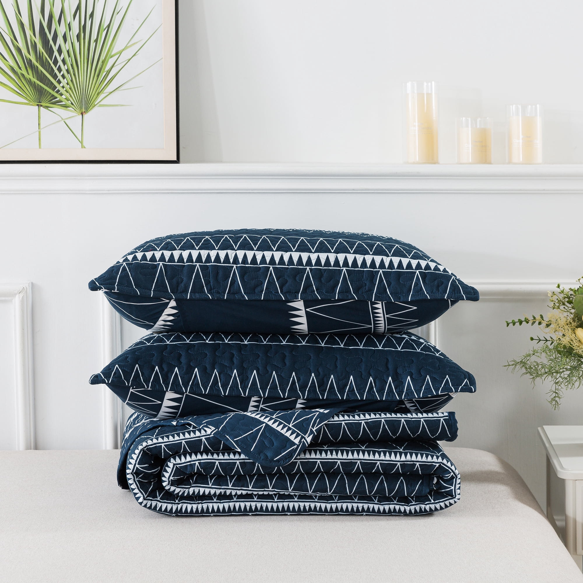Andency California King Quilt Sets Navy Blue, 3 Pieces Soft Lightweight Summer Bedspread Coverlet Set, Oversized Boho Microfiber Quilted Bedding Set for All Seasons