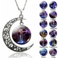 thumbnail image 2 of Collar de 12 constelaciones, signos del zodiaco, cabujón de cristal, colgante de luna creciente, collar de cadena de clavícula, regalos de cumpleaños para mujeres Tan Jianjun unisex, 2 of 2