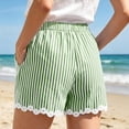 thumbnail image 6 of Yievot Cotton Linen Shorts for Women Striped Lace Trim Elastic Waist Drawstring Relaxed Fit Summer Casual Beach Shorts, 6 of 7