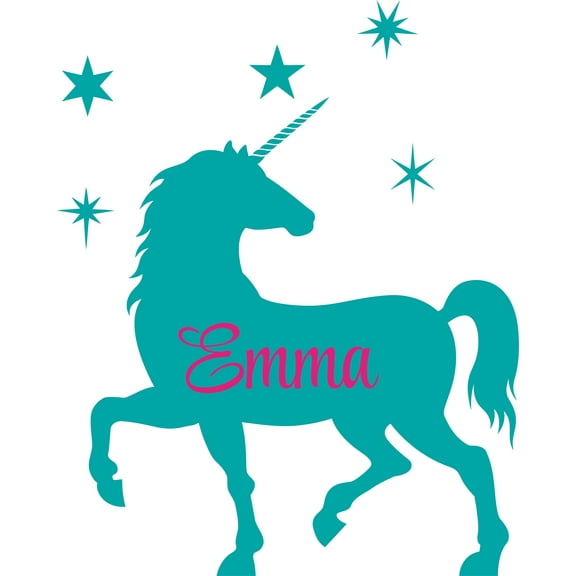 Unicorn Starry Stars Unicorns Sparkle Customized Wall Decal - Custom Vinyl Wall Art - Personalized Name - Baby Girls Boys Kids Bedroom Wall Decal Room Decor Wall Stickers Decoration Size (20x20 inch)
