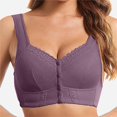 thumbnail image 2 of Fsqjgq Bras for Older Women Floral Lace Front Closure Bras Push Up Bra Bralettes No Underwire Plus Size Full Coverage Front Button Bra Underwear Nursing Bras Anti Sagging Lingerie Dark Purple E, 2 of 5