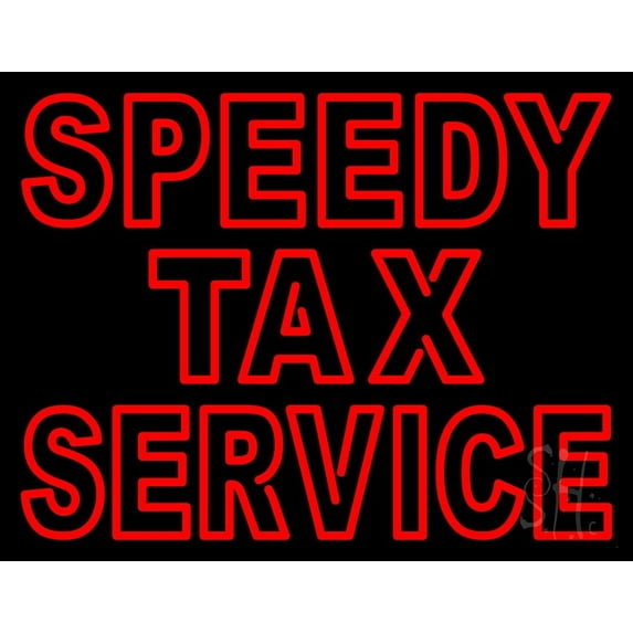 Double Stroke Speedy Tax Service LED Neon Sign 15 x 19 - inches, Black Square Cut Acrylic Backing, with Dimmer - Bright and Premium built indoor LED Neon Sign for Defence Force.