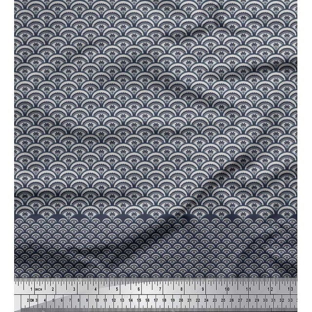 Soimoi Rayon Fabric Artistic Floral & Scale Geometric Print Fabric by Yard 56 Inch Wide