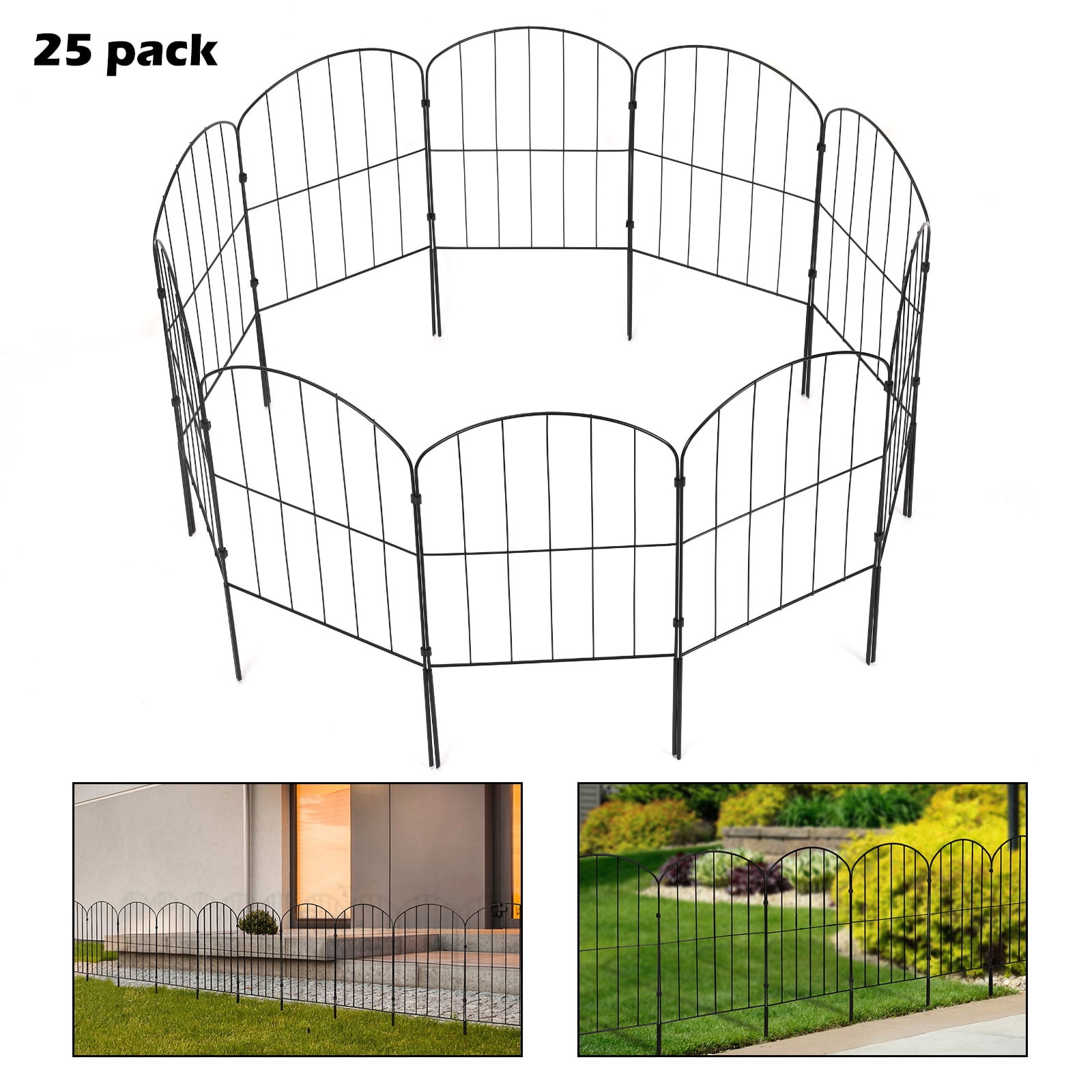 24" (H) x 27FT (L) Metal Decorative Garden Fence Outdoor Patio Barrier Arched