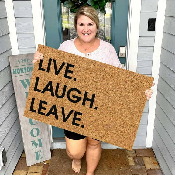 Joipy Welcome Mats for Front Door, Funny Welcome Outdoor Rug, Life Laughs and Leaves Printed Brown Mats, Non Slip Rubber Mat, Home Decor Mats for Indoor Kitchen Entrance Rugs and Mats
