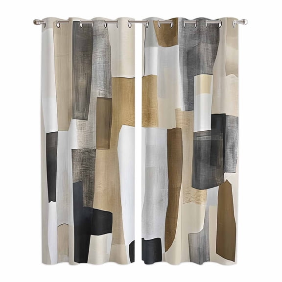 Abstract Color Blocks Kitchen Curtains 84 Inch Length, Modern Geometric Art Grommet Top Bedroom Living Room Curtains, Light Filtering Cafe Curtain Drapes 2 Panels Set 84''x84''