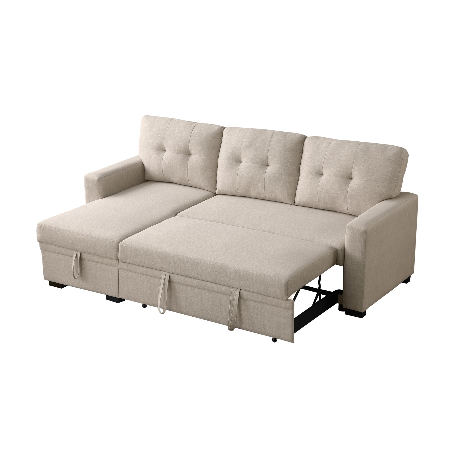 Hommoo 2 in 1 Pull Out Upholstered Sectional Sofa Bed with Storage & Chaise, Convertible L Shaped Sleeper Sofa for Home,Beige