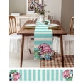 thumbnail image 6 of Pink Gnomes Summer Burlap Cotton Table Runner 14x72 Inches Long, Tropical Leaves Aqua Stripes Farmhouse Table Runners, Outdoor Dining Tablecloths Decor for Baby Shower/Party/Wedding, 6 of 6
