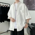 thumbnail image 2 of Gbsyewxs T Shirts For Man Lapel Short Sleeve Solid Color Button Jacket Casual Summer Mens Shirts White, 2 of 4