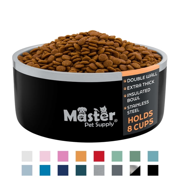 Master Pet Supply Stainless Steel Dog Bowls - 64 oz, Heavy Duty - Black Velvet, Double Wall Extra-Thick Insulated, Non-Slip Pet Water Bowl for Dogs, Cats & Pets, Anti Rust Metal, Dish Washer Safe