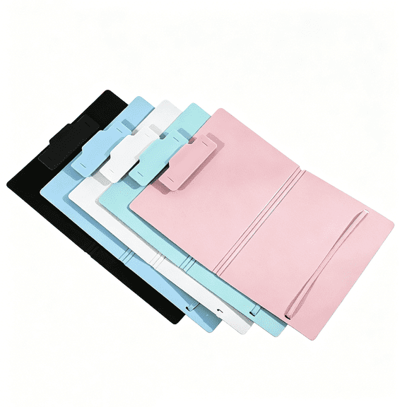 Lksixu Foldable Clipboard, B5 to A4 Size Plastic Clip Boards with Strong Clip, 360 Degree Binder Clipboard with Elastic Band, Portable Waterproof Document Organizer, File Folder for Office Supplies