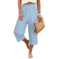 thumbnail image 7 of Fmbrln Womens Capri Pants Elastic Waisted Fashion Casual Solid Color Summer Pants Wide Leg Stretch Cropped Pants, 7 of 7