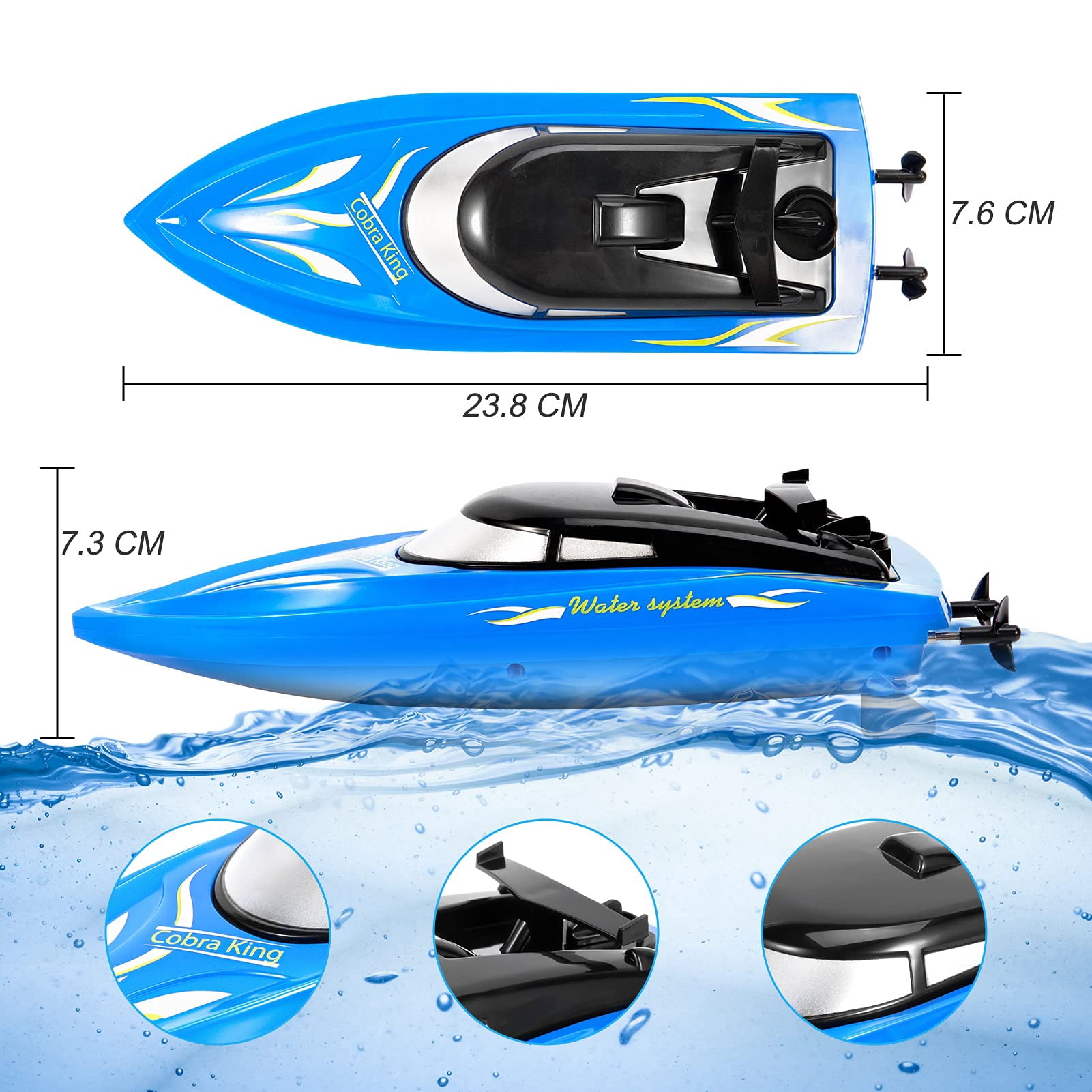 Remote Control Boats,10km/H 2.4G High Speed Remote Control Boat ,Fast RC Boats for Pools and Lakes,RC Boat for Kids and Adults (Blue+Yellow),2-Pack