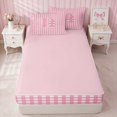 thumbnail image 4 of Erosebridal Delicate Satin Bow Ribbon Zipper Full Size Comforter Sets with Fitted Sheet and 2 Pillowcases, Romantic Floral Print Zipper Bedding Set for Girls, Pink Reversible, 4 of 7