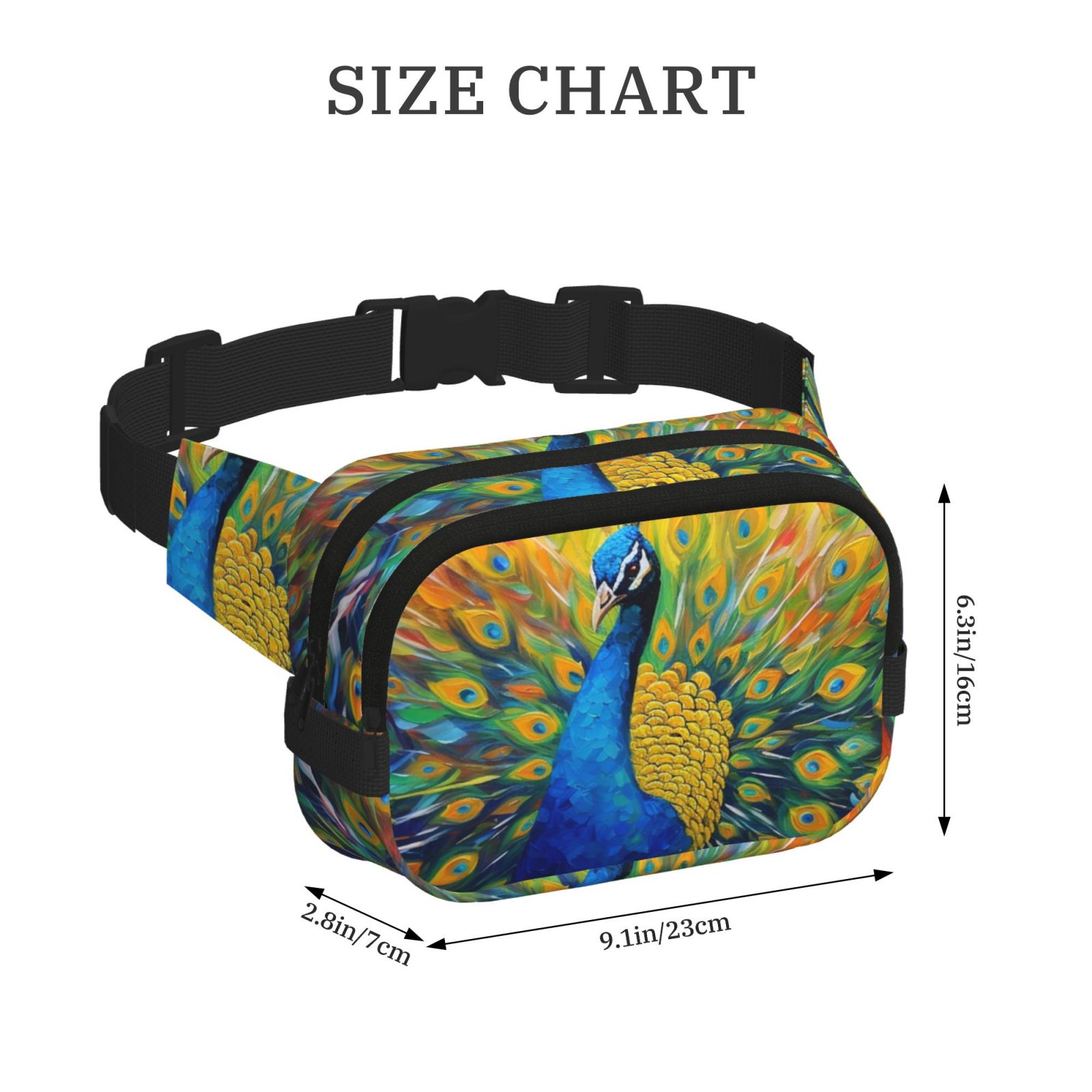 Picia Peacocks Print Square Double-Layer Waist Bag Mini Adjustable Waist Belt Bag Exercise Running Travel Hiking