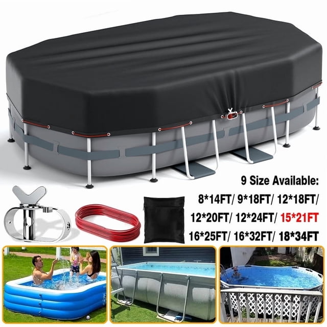 SHELTUSE Cubierta Ovalada para Piscinas de 15 X 21 Pies, Cubiertas para Piscinas Solares para Piscinas Elevadas, Protector de Cubierta para Piscinas de Invierno, lona impermeable de PE