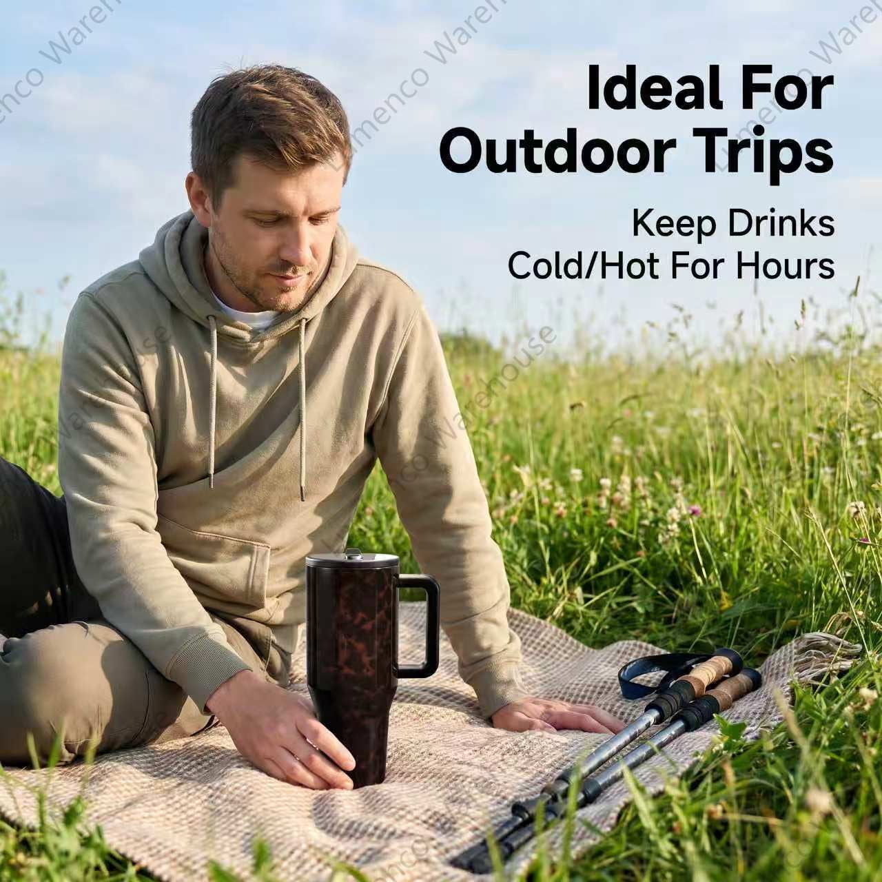 Tortoise Shell 40oz Traveler HandleStainless Steel Large Capacity.Thermos Cup Ergonomic DesignVacuum Insulated Leakproof WaterBottle Gifts for Women & Men.