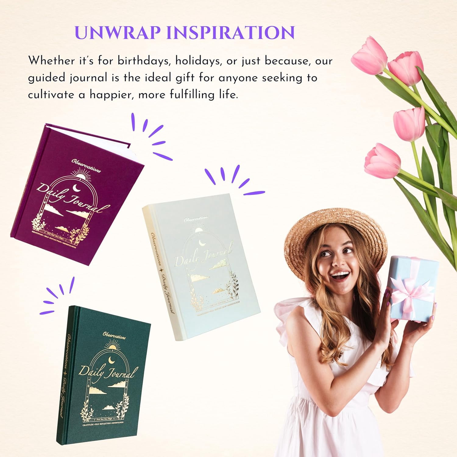 Gratitude Journal for Women & Men - Daily Mental Health Journal for Self Love, Mindfulness, Manifestation Self Care & Spiritual Birthday Gift for Women | Guided Diary with Prompts (Royal Purple & Go