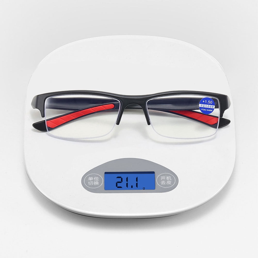 3 Pack Mens Half Rimless Sport Reading Glasses +2.0, Blue Plastic Readers 2.0