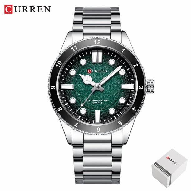 CURREN 8450 Men's Quartz Watch Business Blue Green Clock Analog Display Stainless Steel Strap Wrist Watches for Male